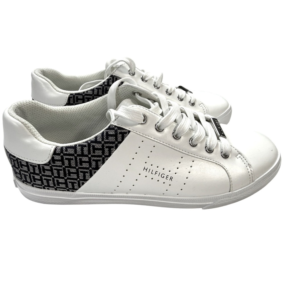 Tommy Hilfiger Lorio Sneakers Womens 8.5 White Excellent Monogram Lace Up Shoes